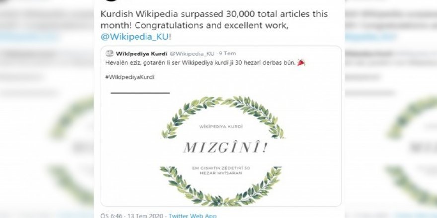 Vikipedia’da Kürtçe makale sayısı 30 bini aştı