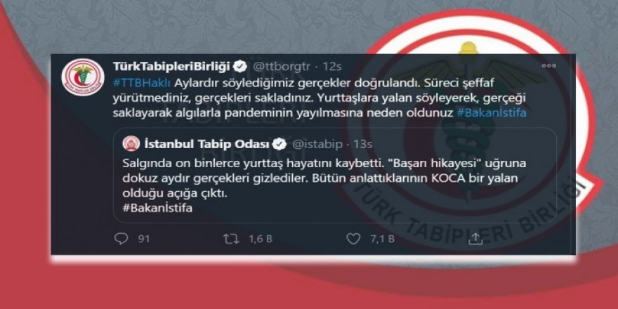 TTB’den Sağlık Bakanı Koca’ya istifa çağrısı