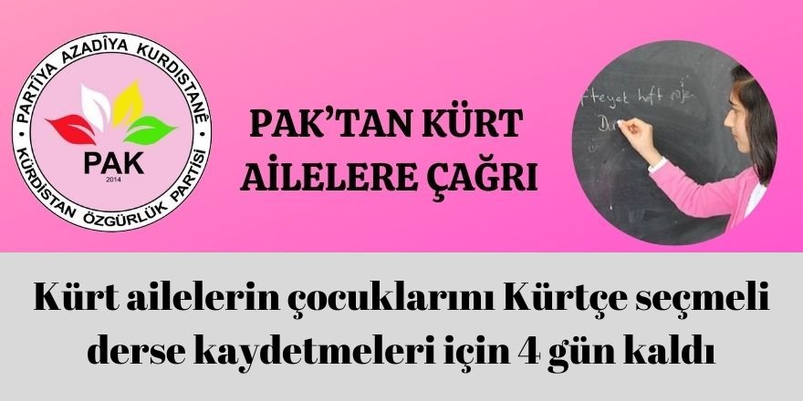PAK: Kürt ailelerin çocuklarını Kürtçe seçmeli derse kaydetmeleri için 4 gün kaldı