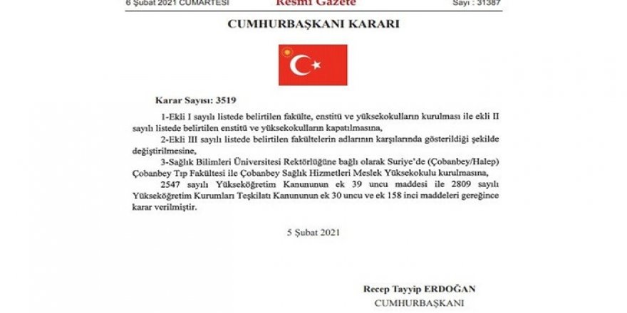 Erdoğan Halep'e üniversite açma kararı aldı