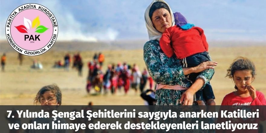 PAK: 7. Yılında Şengal Şehitlerini saygıyla anarken Katilleri ve onları himaye ederek destekleyenleri lanetliyoruz