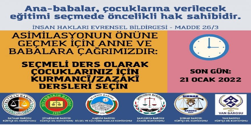 6 Baro’dan Kürtçe seçmeli ders çağrısı