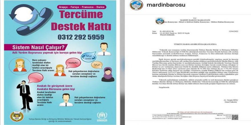 Türkiye Barolar Birliği ve BM’nin mültecilere dil desteği hattında Kürtçe yer verilmedi