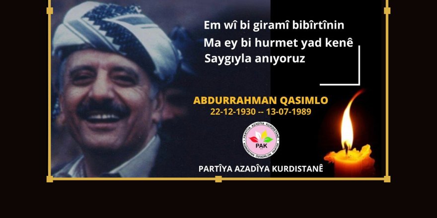 PAK: Dr. Abdurrahman Qasimlo’yu Saygıyla Anıyoruz
