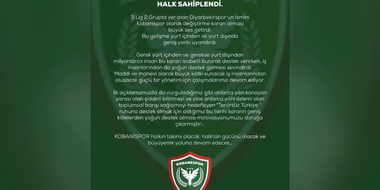 Diyarbekirspor'un yeni ismi Kobanispor oldu: Logoda "Kobane" vurgusu