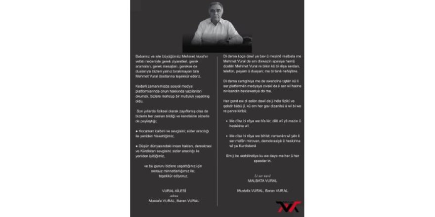 Vural ailesinden teşekkür mesajı