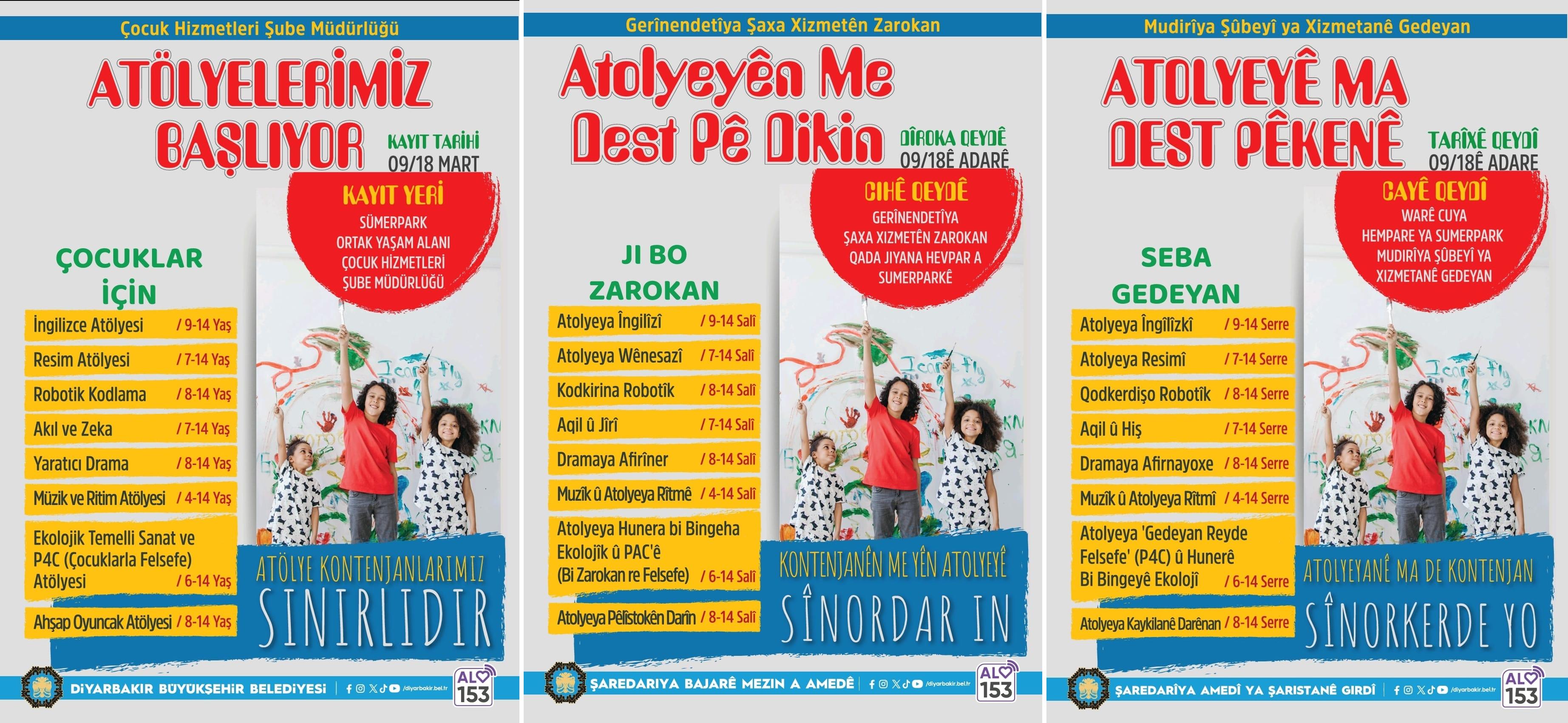 Diyarbakır'da çocuklar için atölye zamanı, kayıtlar başlıyor